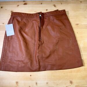 Free People Vegan Leather Mini Skirt Caramel Brown Size 10 SUMMER VACATION READY